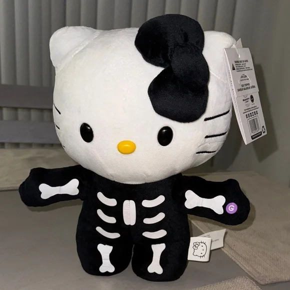 Hello Kitty Black and White Skeleton Plush (side stepper) - Picture 1 of 3